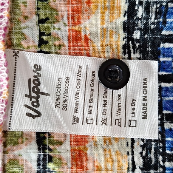 Vatpave Multicolor Striped Short Sleeve Retro Boho Button Down Shirt Size M - Picture 9 of 10